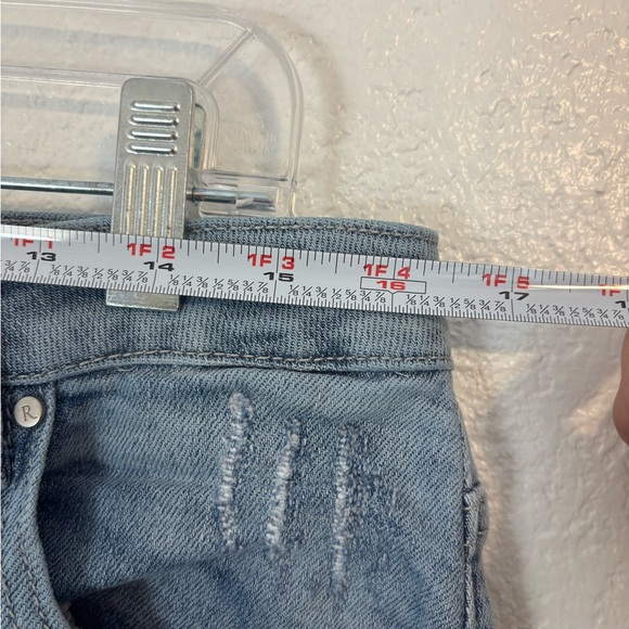 Risen High Rise Distressed Straight Leg Denim Blue Jeans Size 15 Waist 32 - Picture 3 of 7